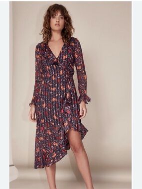 C/MEO Collective Black Floral Ruffle High-Low Wrap Dress